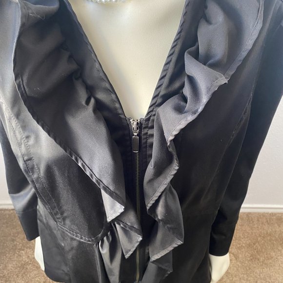 Ruby Cho Ruffle Jacket Black Front Zip Long Sleeve Size L - Picture 7 of 12